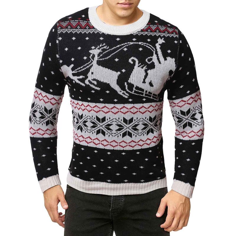 

Fashion Men Autumn Winter Long Sleeve Christmas Printed Knitted Round Neck Pullover Tops Casual Warm Sweater Sueter Hombre#35