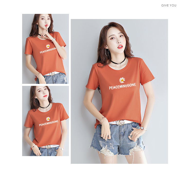 

New Women's t Shirt Summer Cotton Material O- Neck Tops Clothing K300f M7tw