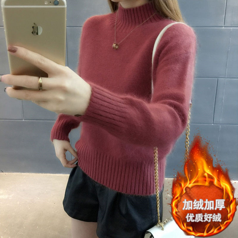 

2021 Women Mink Down Autumn Winter New Female Pullover Keep Warm Plush Sweater Women's Top A303 Iof9, Light blue