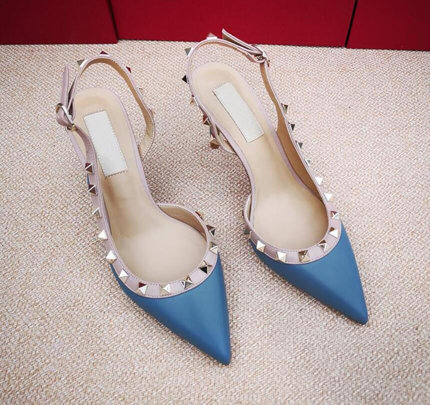 

Hot Sale-Free shipping fashion women pumps Casual Designer Gold matt leather studded spikes slingback high heels shoes, Naked gray patent leather