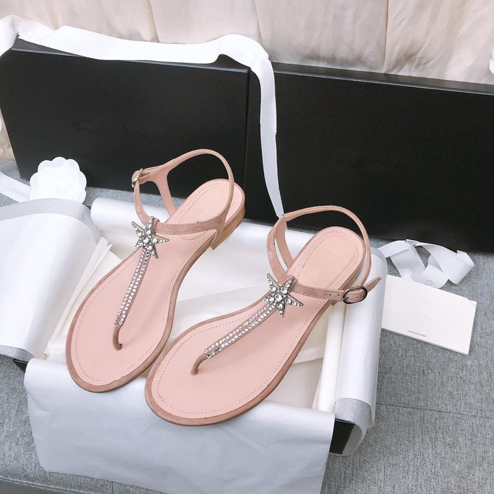 

2021 Mujer Sandalias Women's Shoes See Sexy Crystal Fashion New Leather Flats Genuine Pink Sandals 55sy, The picture