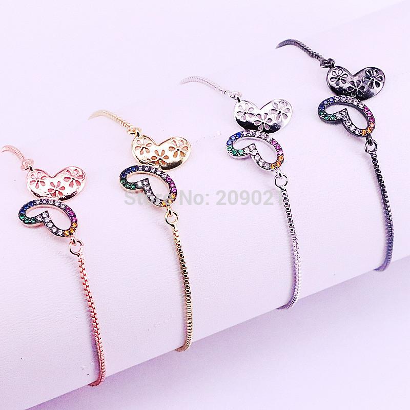 

10Pcs Fashion Gold/Rose Gold/Black color rainbow CZ micro pave Butterfly Charm Connector Bracelets