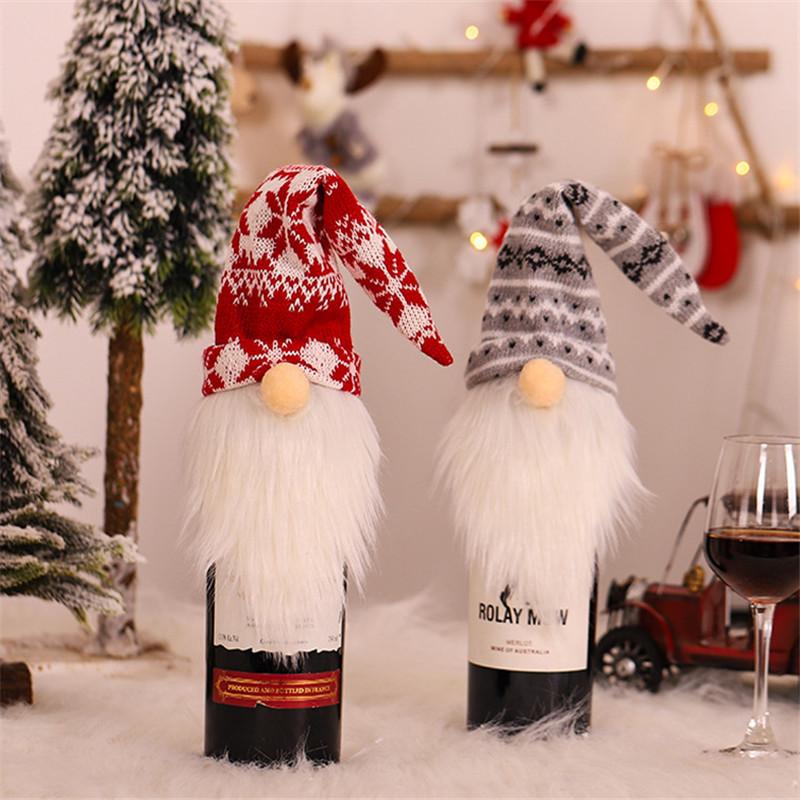 

Maxsin 3 pcs/lot New Christmas ornaments faceless elderly knitted wool wine bottle cover holiday table decoration
