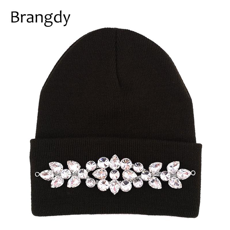 

Winter Women Cotton Rhinestone Beanies Hats Ladies Elastic Knitted Beanies Skullies Hats for Femme Warm Autumn Bonnet Ski Caps, Dark blue