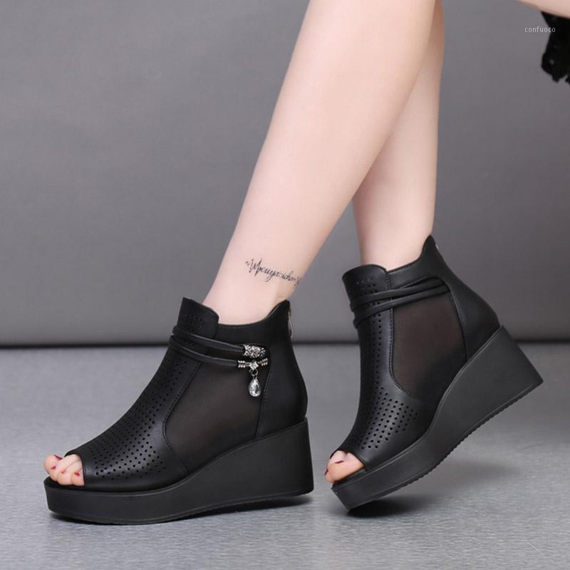 

Plus Size 43 Gladiator Sandals Peep Toe Bare Boots Wedges Sandal Boot Woman Open Toe Platform Shoes Ladies sandalias mujer 8036G1, Black