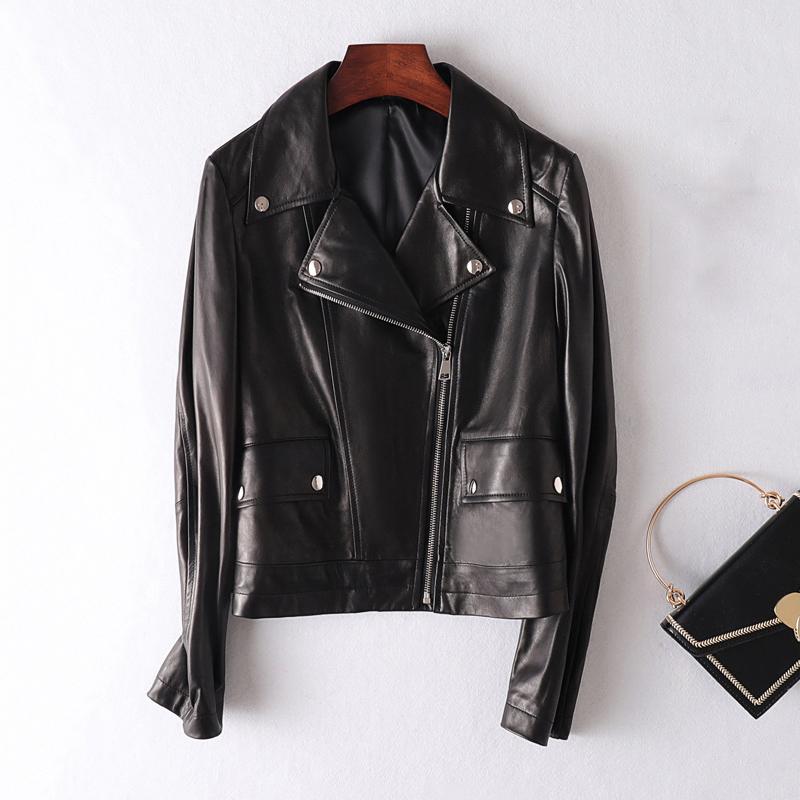

2020 New genuine Coat Women Black Slim Short Real leather Jacket Ladies Motorcycle Biker Outerwear Female Autumn Clothes