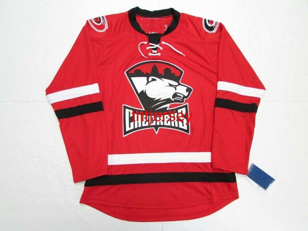 

STITCHED CUSTOM CHARLOTTE CHECKERS AHL RED HOCKEY JERSEY ADD ANY NAME NUMBER MENS KIDS JERSEY XS-5XL, Black
