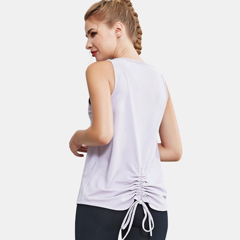 

Women Back Drawstring Fitness Running Tank Top Summer Stretch Loose Dry Quick Tops Sports Sleeveless Gym Women' Yoga Vest1, White