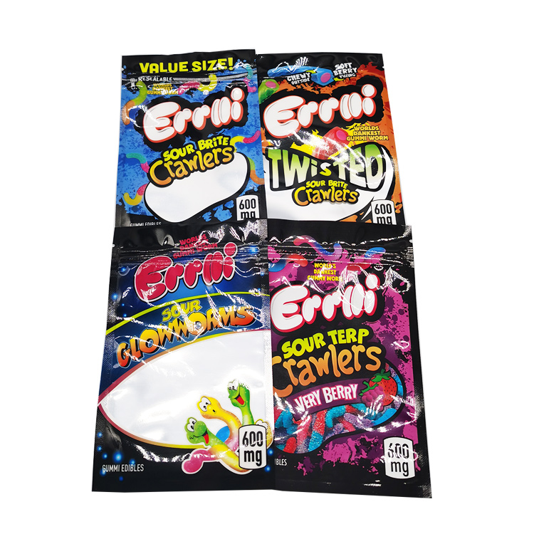

Order directly 100 pcs accept new design Errlli world dannest gummy worm plastic packaging bag with zipper