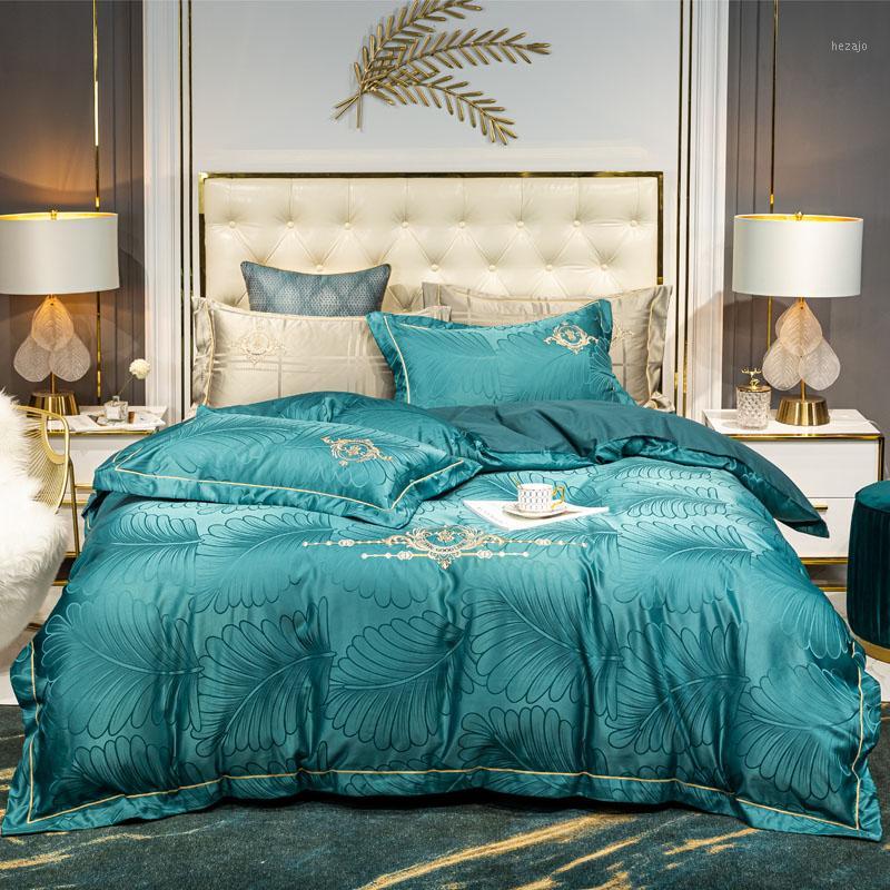 

Luxury Satin Jacquard Embroidery Bedding Set Silk Cotton Double Duvet Cover Set Bed Linen Fitted Sheet Pillowcases Home Textile1