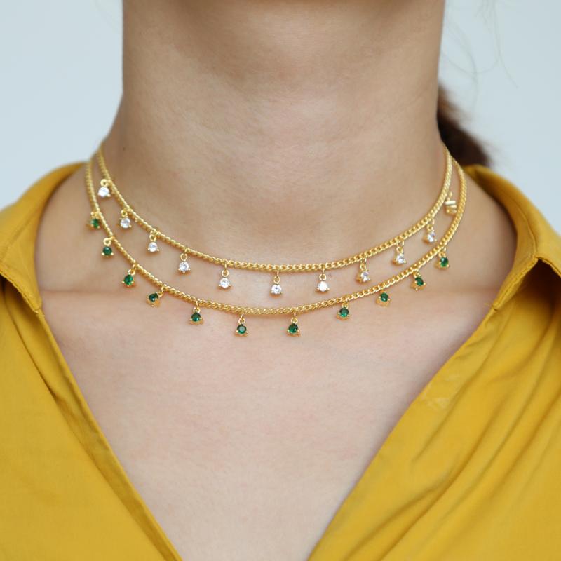 

2020 Classic Fashion Gold Statement Necklace cz stone Metal Vintage Short Chain Punk Trendy Choker Necklace For Women