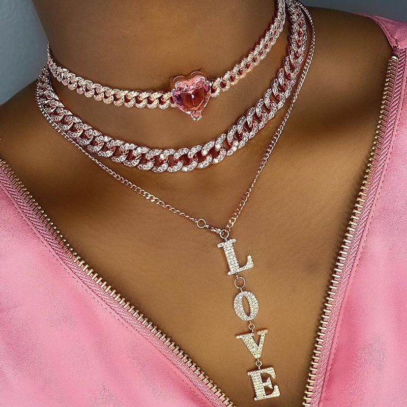 

pink white Heart arrow cz heart Miami cuban link chain necklace for women iced out bling hip hop choker cuban chain jewelry new Y200918