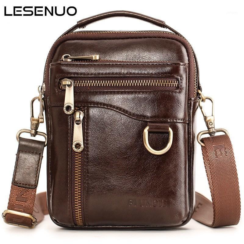 

LESENUO Casual Men Shoulder Bag Vintage Genuine Leather High Quality Male Bag Multi-function Handbag Men Messenger Bags1, Sky blue