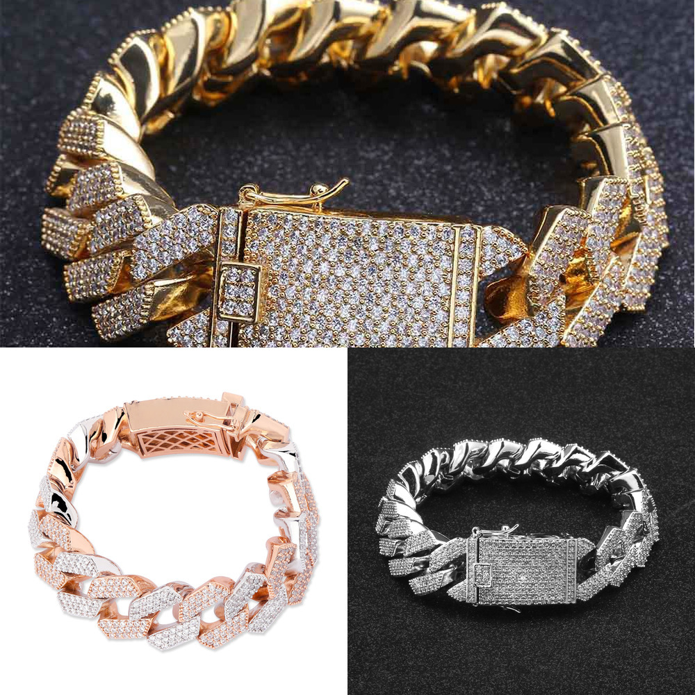

TOPGRILLZ 20MM Iced Out Mens Zircon Curb Cuban Link Bracelet Hip hop Jewelry Thick Heavy Copper Material CZ Chain Bracelet Gifts J1211