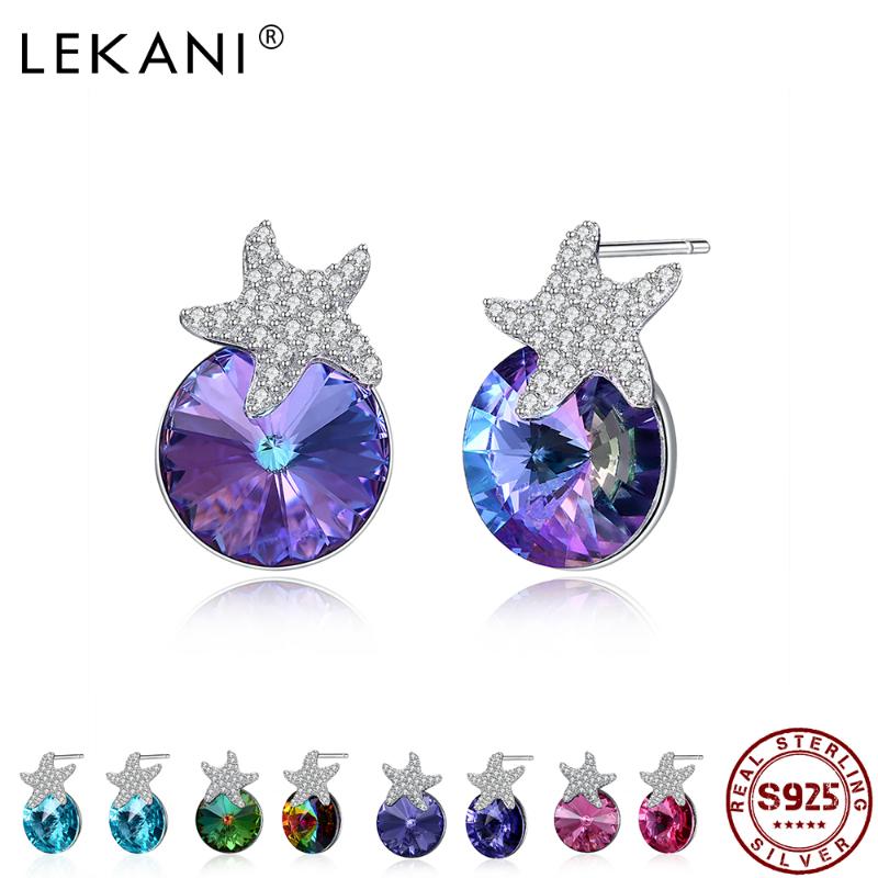 

Stud LEKANI 925 Sterling Silver Shinning Stars Earrings For Women Austria Multicolor Crystal Classic Party Fine Jewelry 2021 On Sale
