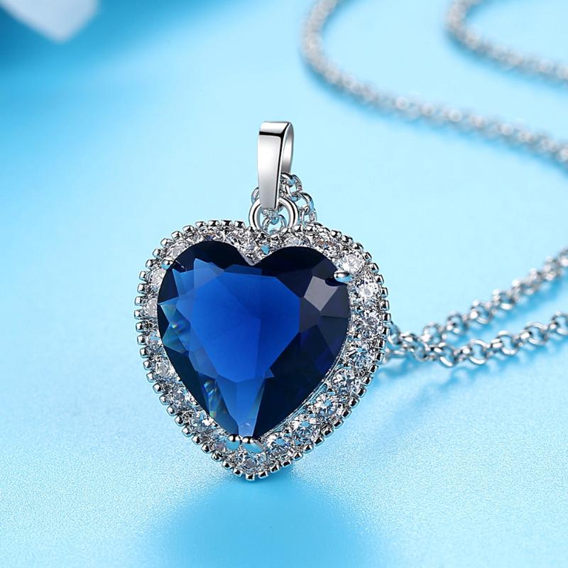 

Luxury Ladies Titanic Heart of the Ocean Necklace Top Class Lady Blue Romantic CZ Chain Pendant Necklace Crystal Jewelry Girls
