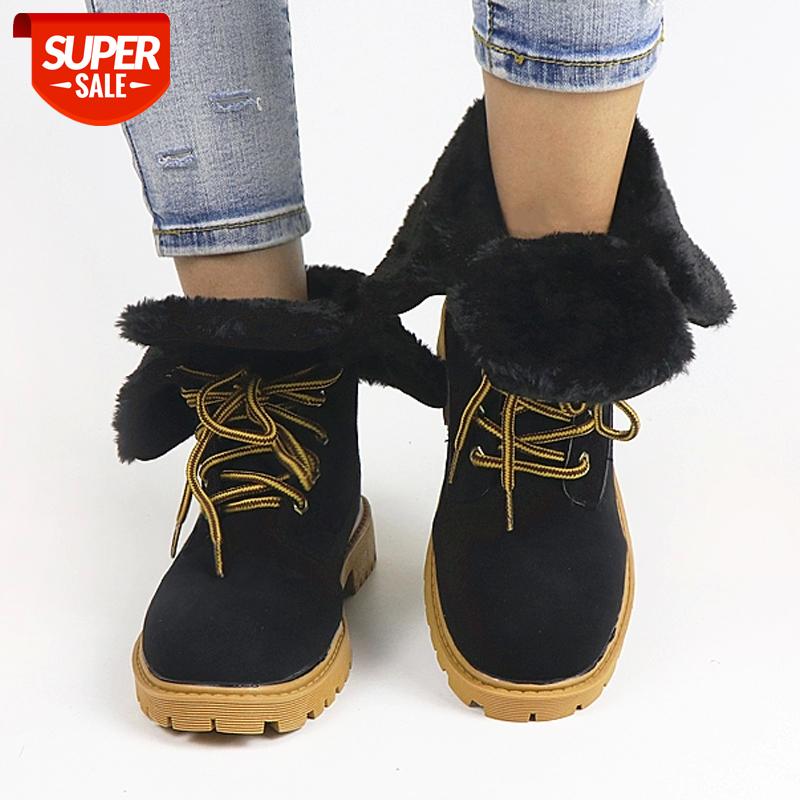 

Winter Snow Boots Women Lace Up Thick Fur Warm Mid-Calf Boots Fashion Pink Black Skidproof Round Toe Female Shoes Botas Mujer #zL31