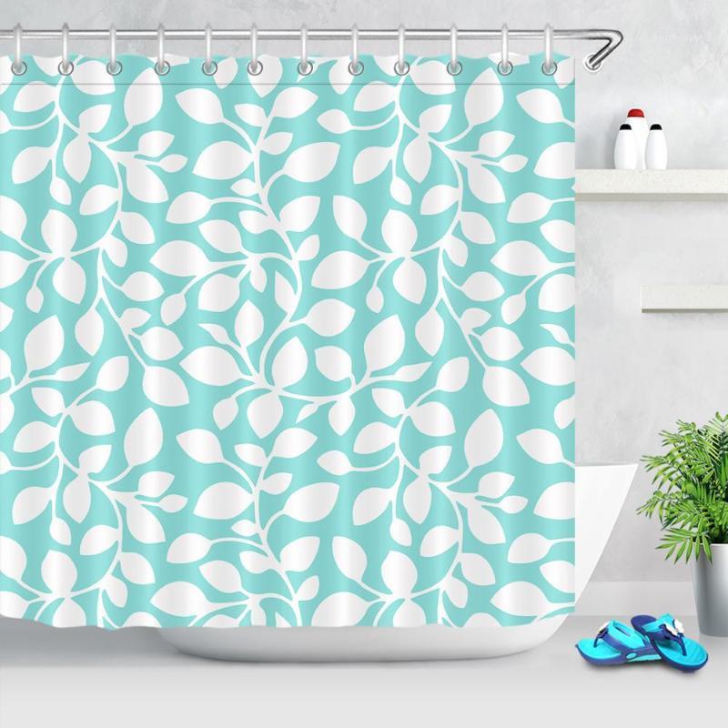

Simple Modern Style Leaves Printing Shower Curtain Waterproof Durable Green White Leaf Bath Screen Fabric Curtain for Bathroom1