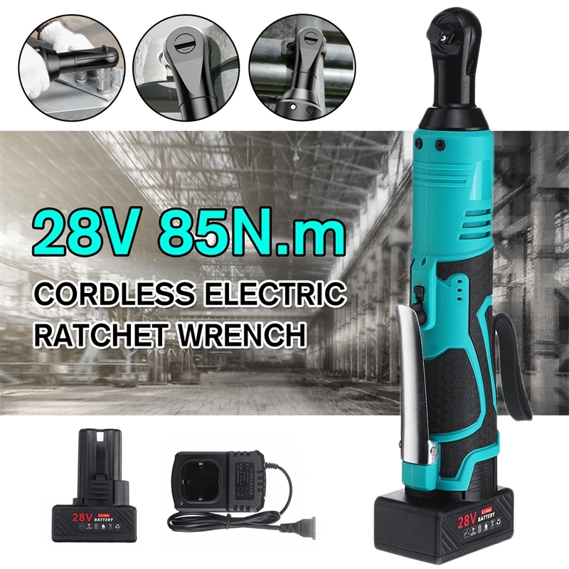 

28V Electric Wrench 3/8 Inch Cordless Ratchet Right Angle Wrench with 1/2 Batteries Kit Rechargeable Scaffolding 85N.m Max Y200323