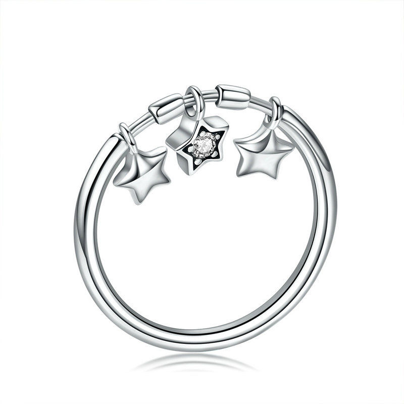 

Unique Sold 925 Sterling Silver Floating Star Charms Ring Women Jewelry Band Size 6/7/8