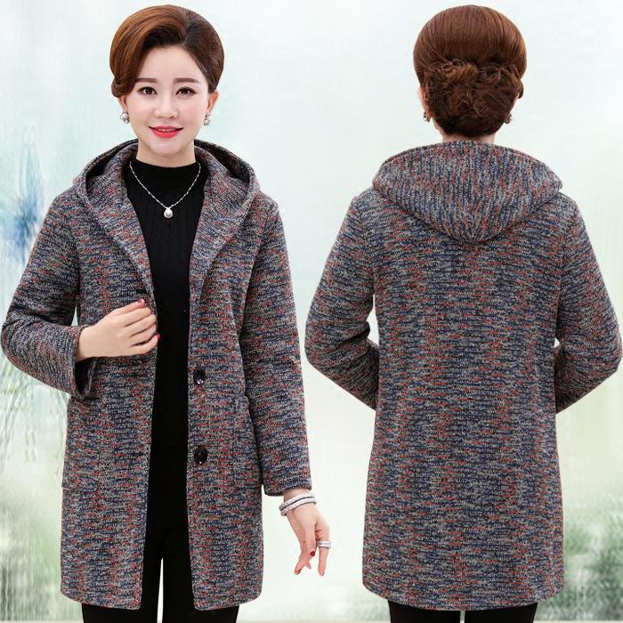 

Fashion women's woolen coat hooded knit jacket middle-aged women's autumn and winter woolen coat and winter new, Green
