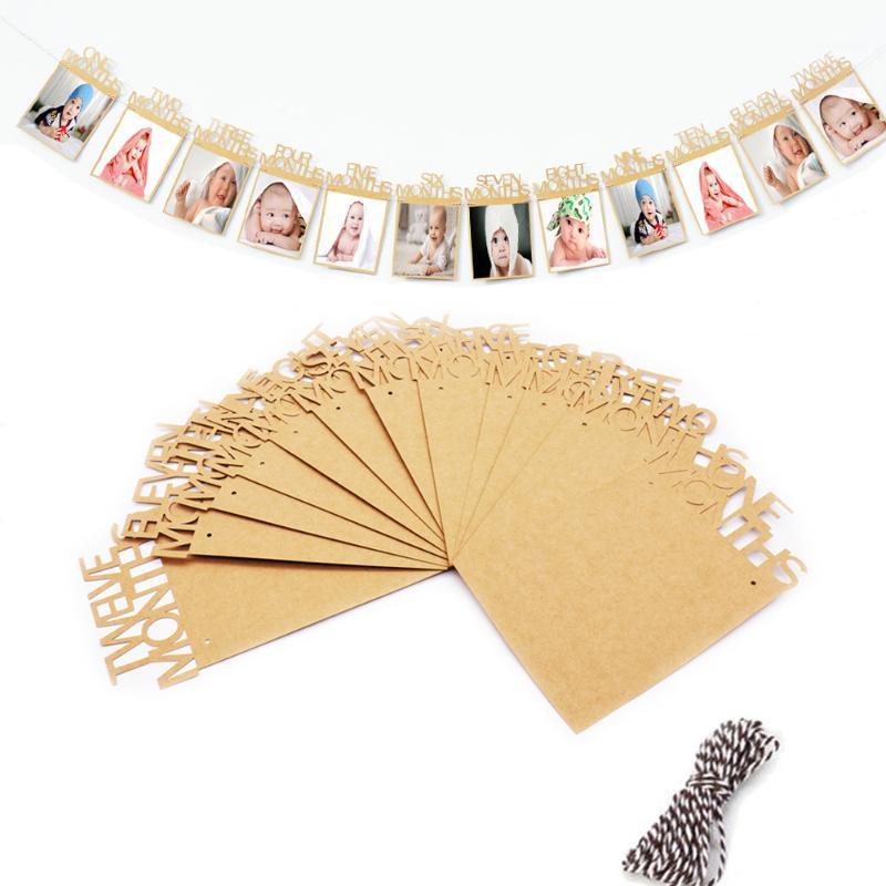 

1-12 Month Baby Photo Frame Hanging Photo Banner Monthly Wall Frame for Baby Shower Birthday Party Home Decoration1