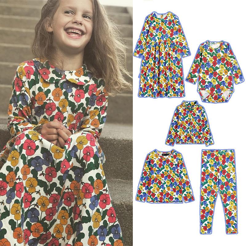 

MINI Brand Kids Clothes T-shirts 2020 Autumn Girls Full Floral Pattern Dress Cotton Fashion Baby Romper Girl Boys Casual Pants, Top