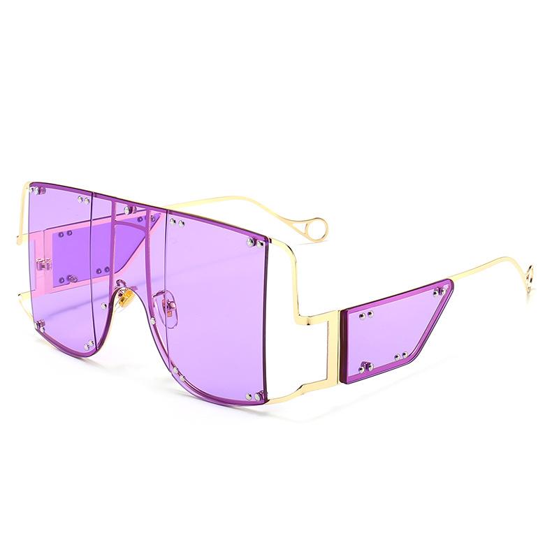 

2021 Metal Rivet Eyewear Oversized Mirror Square Sunglasses Men Women Shades Glasses Trend Unique Female UV400 GB5335