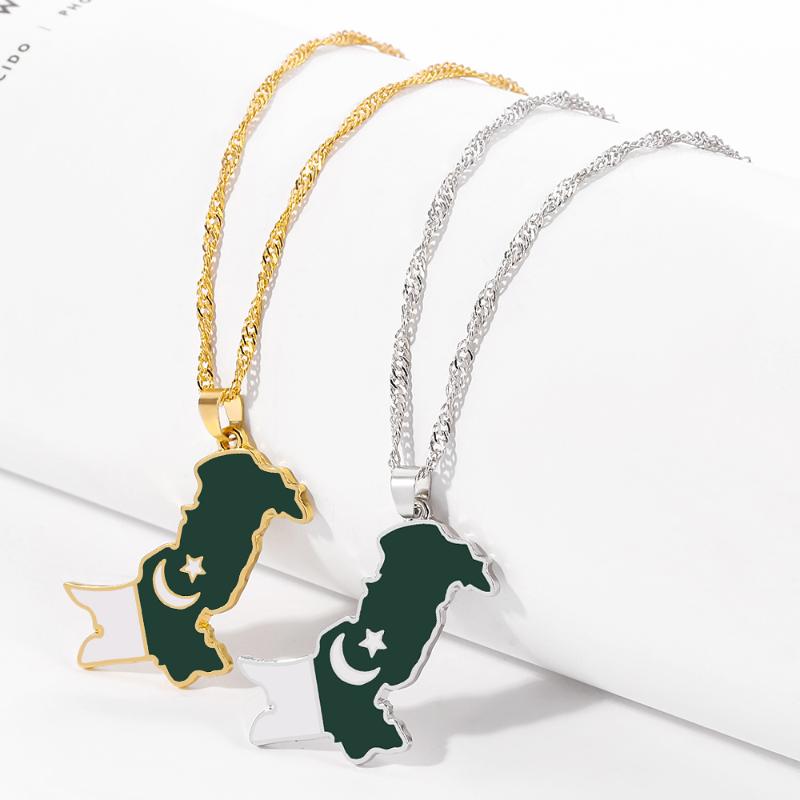 

Pakistan Map & Flag Pendant Necklaces Pakistani Ethnic Engagement Jewelry Gifts