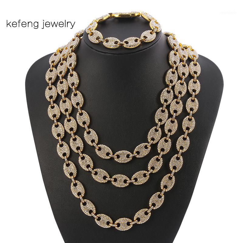 

Punk 18MM Gold Color Bling CZ Coffee Bean Link Chain Necklace Charm Alloy Iced Out Chain Necklaces For Men Rock Hip Hop Jewelry1