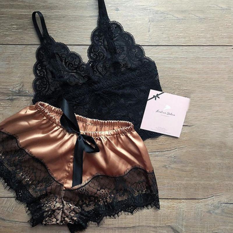 

Women Camisole Sleepwear Set Gift Lingerie Comfortable Lightweight Lace Trim Spandex V Neck Sexy Soft Bowknot Summer1, Green