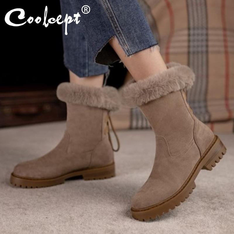 

Coolcept Size 33-43 Women Snow Boots Plush Fur Thick Heel Warm Winter Shoes Woman Short Boot Office Lady Casual Daily Footwear, Black
