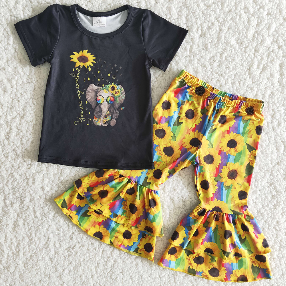 

Hot Sale Kids Designer Clothes Girls Outfits Wholesale Kids Clothing Sunflower Print Fashion Baby Girls Boutique Clothing Toddler Outfit, Multi