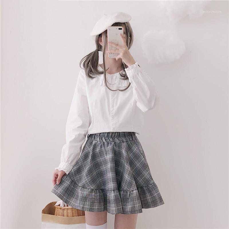 

Japanese Spring Autumn Women Lolita Skirt Saias Cute Kawaii Ruffles Christmas Gift Skirts High Waist Plaid Mini Cotton Skirts1, Gray
