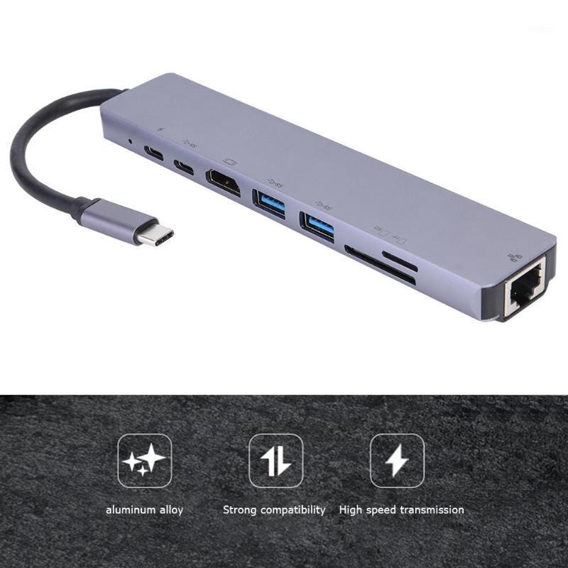 

USB C Hub Multiport Adapter 8 in 1 TYPE-C HUB Gigabit LAN Docking Station U Disk/Hard Disk/Mouse Button/Memory Card/TF Adapter1