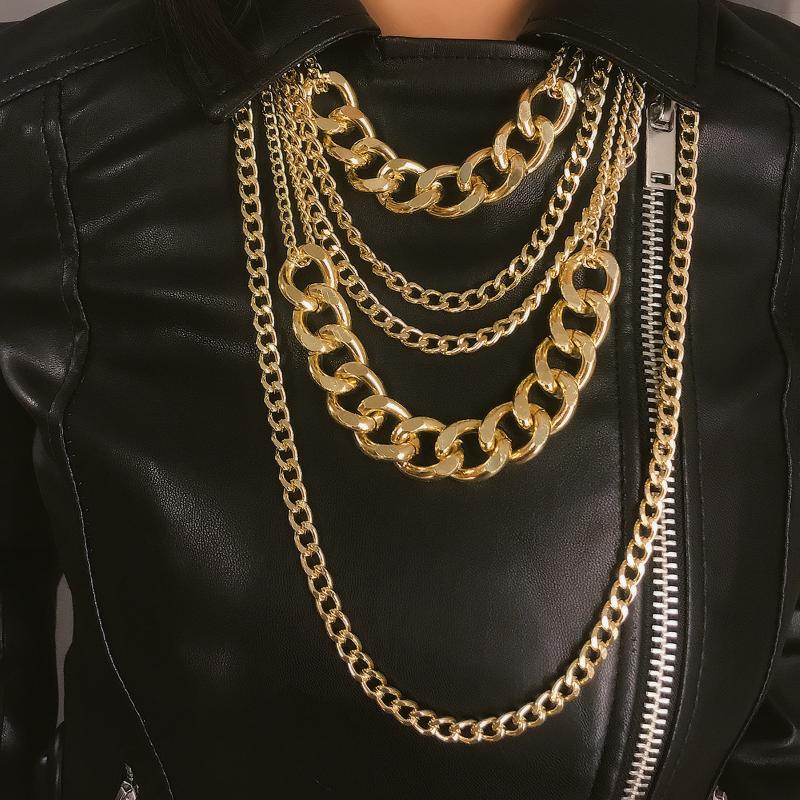 

ICNWAY Necklace Simple Punk Hip Hop Mix and Match Women Exaggerated Multi-layer Tassel Handmade Chain Necklace