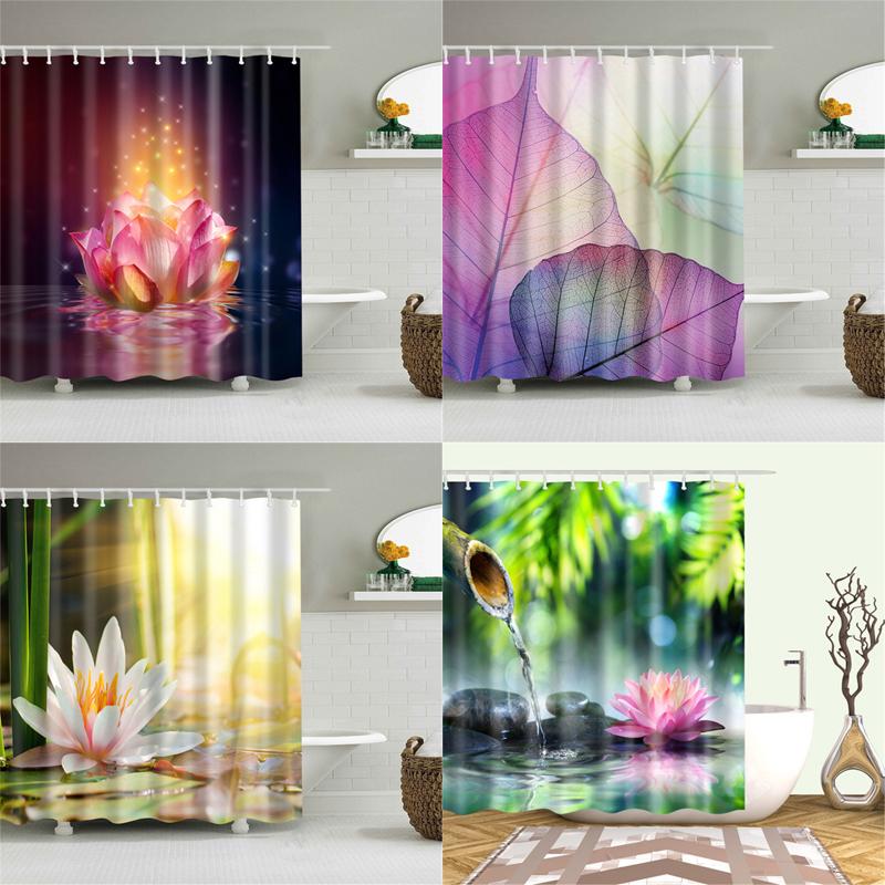 

Landscape Plants Shower Curtain Bamboo Lotus Flowers 3d Bath Single Printing Waterproof Polyester for Bathroom Decor 180x200cm