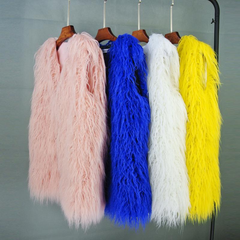

Savabien Hairy Faux Fur Vest Fluffy Soft Winter Warm Women Sleeveless Pink Faux Fur Coat Jacket Parka Long Fake Jacket, Yellow