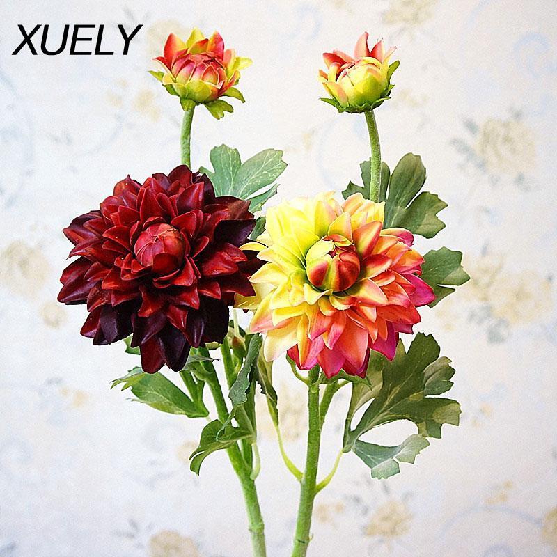 

2 Heads Dahlias Artificial Flowers Silk Fall Vivid Real Touch Daisy Fake Flowers for Wedding Party DIY Home Decoration Floral1, Pink