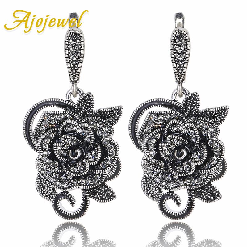 

Classic Enamel Black Rhinestone Big Flower Earrings For Women Retro Jewelry Luxury Gifts Match Gift Box