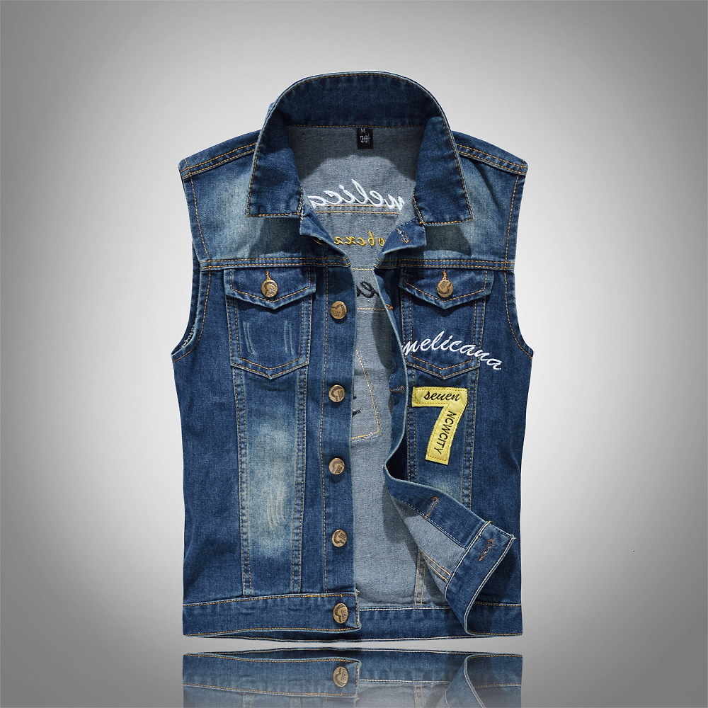 

2021 New Fashion Men Denim Jeans Vest Ripped Sleeveless Spring Man Streetwear Waistcoat Hole Jackets Gaza, Check size 2210