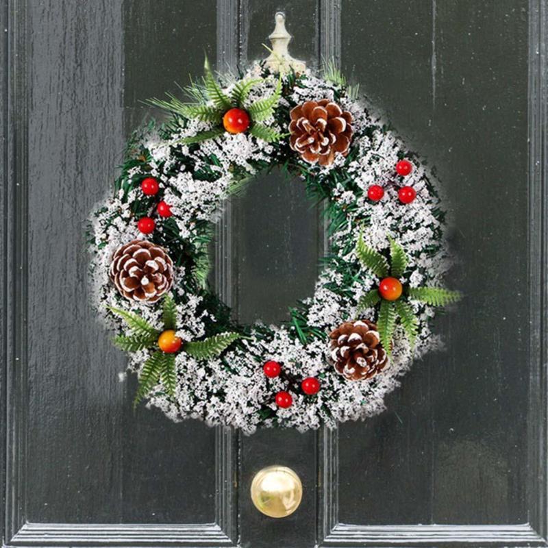 

High Quality Christmas Artificial Floral Wreath Hanging Decoration Fake Fruit Pine Home Bedroom Wall Door Garland Supply, Olive