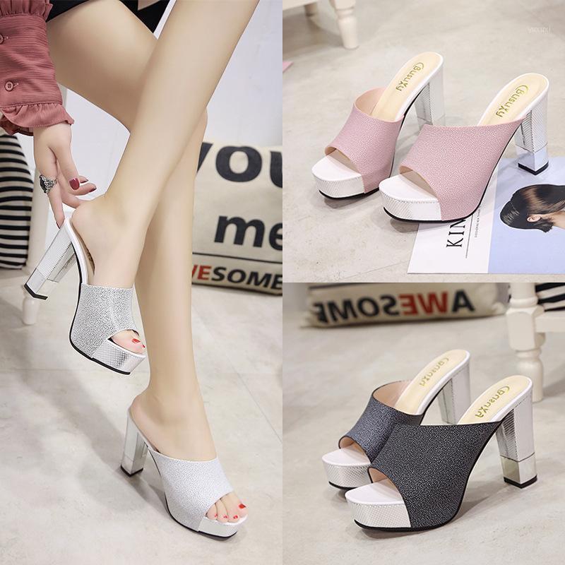 

New thick-soled sandals, high-heeled thick-heeled slippers, female summer fashion fish mouth shoes, outdoor sandals and slippers1, Black