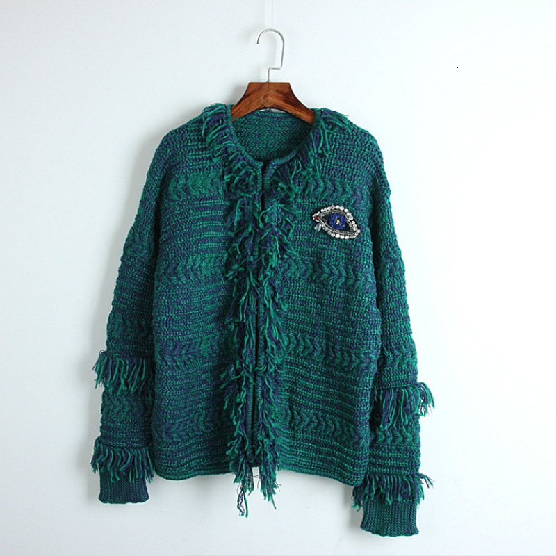 

Eyes Diamonds Beading Autumn of Women New Cardigans Bluffs From Female Butterfly Loose Women's Homes Warm Clothes Ywid, Green