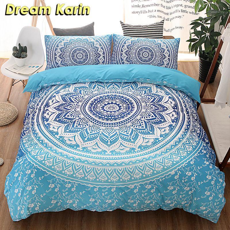 

Mandala Floral Print King Bedding Set Bed LInens Bohemian Duvet Comforter Cover Sets 3pcs  Full Queen Size BedClothes Quilt1, White