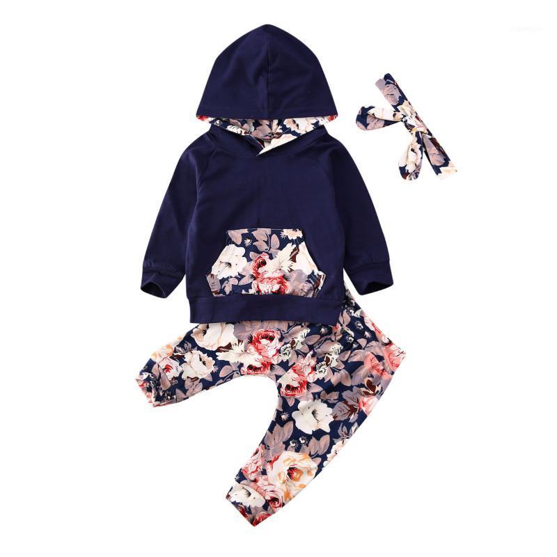 

Toddler Infant Baby Girl Clothes Set 2020 Flower Long Sleeve Hooded Pocket Top Floral Pants Headband 3pcs Outfits Clothing1, Blue