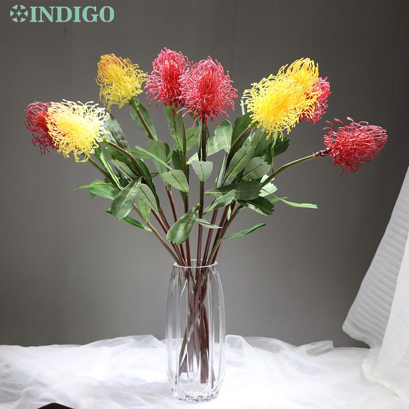 

100pcs Leucospermum Cordifolium Hydrangea Nutans Wedding Flower Decoration Floral Event Christmas Party Table Flower INDIGO, 100 stems green