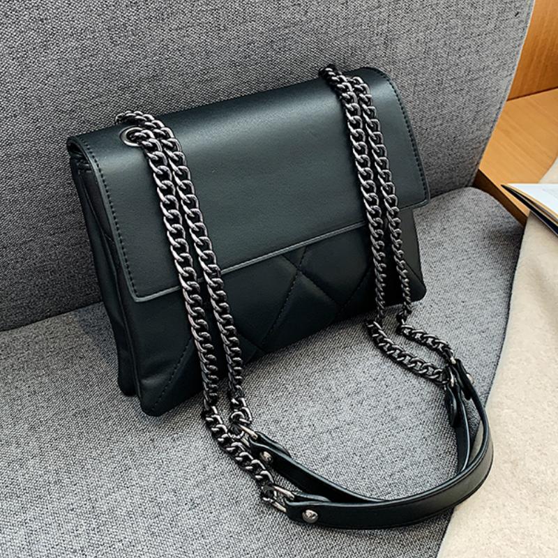 

Vintage Crossbody bag 2021 New High quality pu leather Women's Designer Handbag Large capacity Chain Shoulder Messenger Bag, Black