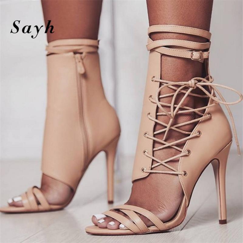 

Women Sandals Ankle Strap Heels Sandals Lace Up Stilettos Women Leather Roma Boots High Heels Peep Toe Pumps Party Shoes SIZE42, Black