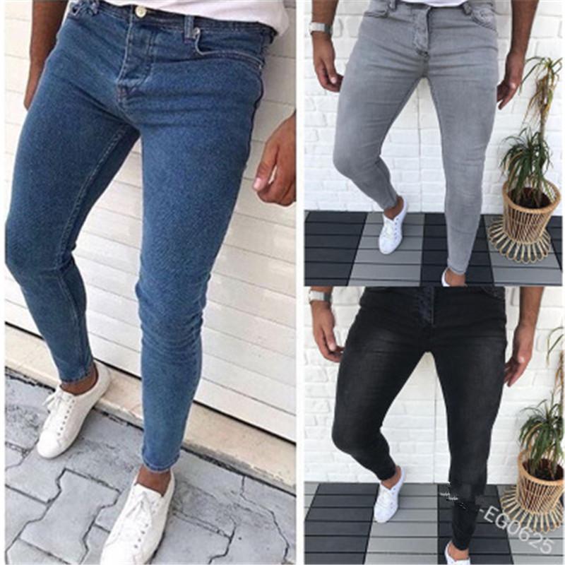 

Man Solid Color Button Jeans Fashion Trend Casual Zipper All-match Slim Denim Pants Designer Male Autumn New Elastic Waist Denim Trousers, Black